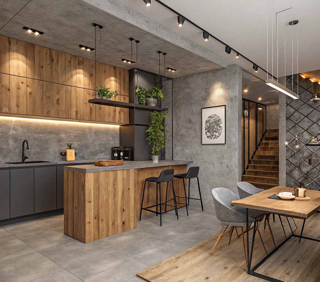 Как сочетать микроцемент с другими материалами: дерево, металл, стекло